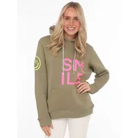 Zwillingsherz Kapuzensweatshirt, mit Smiley-Audruck seitlich Zwillingsherz khaki