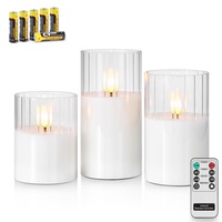 Rhytsing 3 Weiß LED Kerzen im Glas mit Timerfunktion, Riffelglas Flammenlose Kerzen mit Fernbedienung und Batterien Enthalten, H 10/12,5/15cm