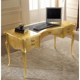 Casa Padrino Schreibtisch Luxus Barock Schreibtisch Gold / Schwarz - Edler Massivholz Bürotisch mit 5 Schubladen - Barock Büromöbel - Luxus Qualität - Made in Italy