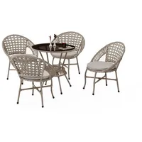 gowoll Sitzgruppe Bistro Tisch mit Stühlen Gartenmöbel Set Rattan Wetterfest, (5-tlg), Glasplatte Balkonmöbel Set, Terrassenmöbel