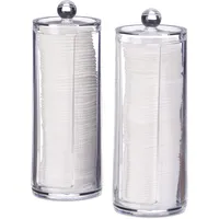 Relaxdays Wattepads Aufbewahrung 2er Set, Acryl, rund, Wattepadspender mit Deckel, Bad & Schminktisch, HxD: 20x7cm, klar