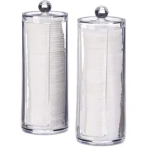 Relaxdays Wattepads Aufbewahrung 2er Set, Acryl, rund, Wattepadspender mit Deckel, Bad & Schminktisch, HxD: 20x7cm, klar