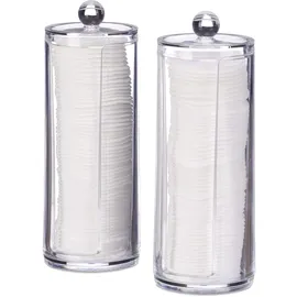 Relaxdays Wattepads Aufbewahrung 2er Set, Acryl, rund, Wattepadspender mit Deckel, Bad & Schminktisch, HxD: 20x7cm, klar