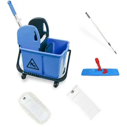 Hypafol Mini Putzwagen Set 40 Mini | 2-Kammer Putzwagen, 24l Eimer mit Trennwand, Mopp-Presse, Teleskopstiel & Mopp-Halter, Baumwoll-& Mikrofaser-Mopp