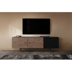 Kommode WOODMAN, braun (nuss, schwarz), B:150cm H:52cm T:45cm, Sideboards, Holzfurnier aus Walnussbaum, Skandinavisches Design
