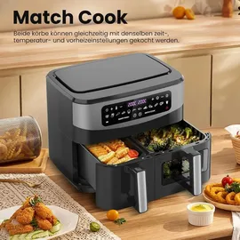 circlio Doppelter Heißluftfritteuse mit Sichtfenster, 10L(4Lx6L) 2600W Kapazität Doppel Airfryer, 12-in-1 Programme, Air Fryer mit Touchscreen, Gesunde Öl- und Fettarme Zubereitung-Cooki G10 Pro