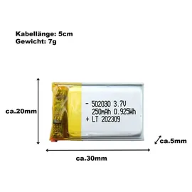 Efaso Akku 502030 3,7V/250mAh LIPO