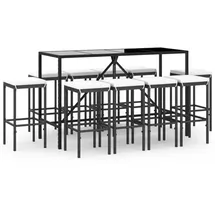 vidaXL Polyrattan Gartenbar-Set 11-tlg. schwarz inkl. Kissen