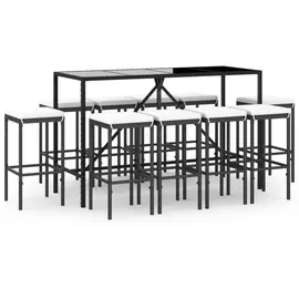 vidaXL Polyrattan Gartenbar-Set 11-tlg. schwarz inkl. Kissen