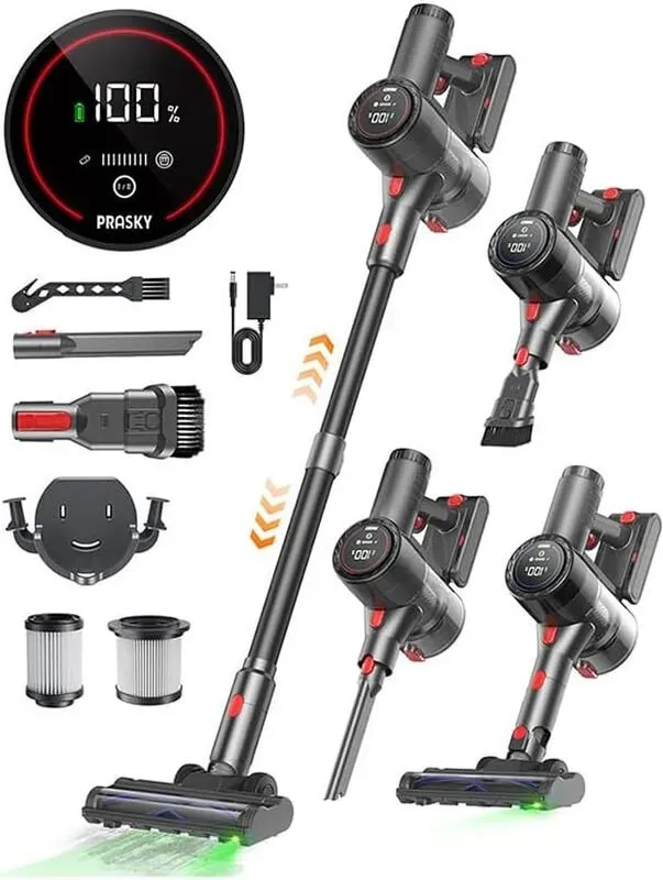 Prasky P1MAX Staubsauger Schwarz - mit Becher, Typ C/EU-Stecker, Verlängerte Laufzeit, intelligentes Display, 150 AW