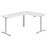 bümö Eckschreibtisch weiß, silber Holzwerkstoff, Nachbildung, Rechteckig, 160x74x240 cm FSC Mix, Arbeitszimmer, Schreibtische, Eckschreibtische