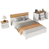 Gotagee Schlafzimmer-Set Möbelset 3-tlg 160x200 cm Doppelbett flaches Bett Mittelfuß Nachttisch