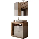 WELLTIME »Hamburg, Badezimmerset 2tlg. Breite 79 cm, Badmöbel, Waschtisch inkl.«, (Spar-Set, 2 St.), Waschbecken, Spiegelschrank mit LED Aufbauleuchte, Soft-Close-Funktion
