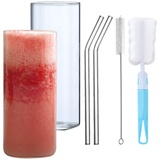 2er Latte Macchiato Gläser, 350 ml Trinkgläser Set, Wasserglas Set mit Strohhalm, Cocktail Set Glas für Kaffee, Cappuccino, Saft, Getränke, Wasserglas, Kaffeetassen, Cocktails, Tee, Smoothie Gläser