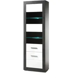 Furn.Design Vitrine in weiß Hochglanz und grau Stone Wohn- und Esszimmer Vitrinenschrank 65 x 198 cm Briard