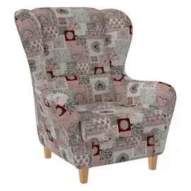Supellex Sofia Ohrensessel mit Hocker | Design Patchwork Ornamente, Herz Rot