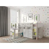 vente-unique Hochbett mit Schreibtisch & Stauraum - 90 x 200 cm - Naturfarben & Weiß - LOUKALA