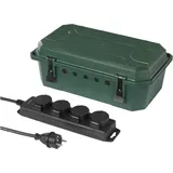 Sygonix SY-5598168 Verteilerbox 4fach Standard-Grün (seidenmatt), Schwarz erhöhter Berührungsschutz, mit 4-Fach Steckdosenleiste,