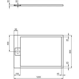 Ideal Standard Ultra Flat S i.life Rechteck-Brausewanne T5220FR,