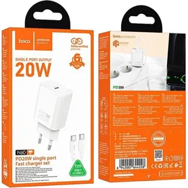 HOCO Ladegerät N60 USB-C 20W + Kabel Typ C auf C Weiß