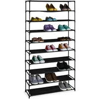 Relaxdays Schuhregal, mit 10 Ebenen, Metall Schuhablage, Stoff Ablage,