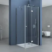 SoGood Ravenna27 Eck-Duschkabine mit Falttür 75 x 120 cm Duschwanne transparent ESG-Sicherheitsglas