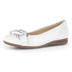 Ballerina GABOR "FLORENZ", Damen, Gr. 37, weiß, Leder, elegant, Schuhe, Hochzeitsschuh, Flache Schuhe, Slipper mit eleganter Zierkette