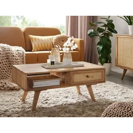 FineBuy Couchtisch  Braun  Massivholz/Rattan  90 x 40 x 45 cm
