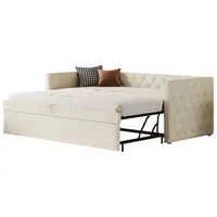 Merax Daybett, Tagesbett Schlafsofa mit Unterbett 90x200cm/180x200cm Polsterbett Samt beige