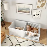 PawHut Wurfkiste für Welpen, Welpenauslauf mit Wasserdichtem Pinkelkissen, Weiß