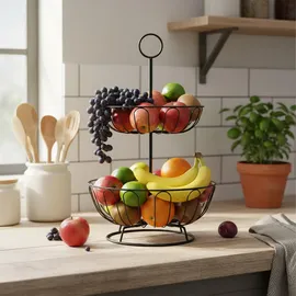 Relaxdays Obstkorb Etagere 2-stöckig, schwarz