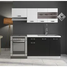 Küchen-Preisbombe Küchenzeile Omega Mini 180 cm Schwarz-Weiß