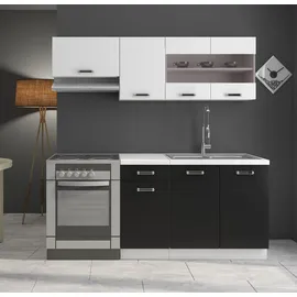 Küchen-Preisbombe Küchenzeile Omega Mini 180 cm Schwarz-Weiß