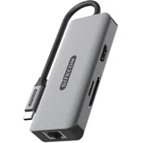 Sitecom - 6 in 1 USB-C LAN Multiport Adapter (USB-C, 6 Ports), Dockingstation + USB Hub, Grau
