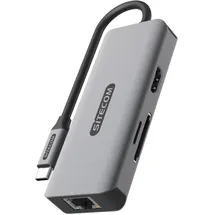 Sitecom - 6 in 1 USB-C LAN Multiport Adapter (USB-C, 6 Ports), Dockingstation + USB Hub, Grau