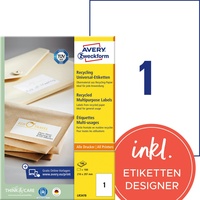 Zweckform Avery-Zweckform Etiketten Recycling, A4, weiß, 100 Blatt (LR3478)