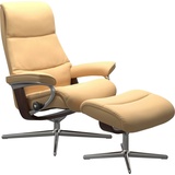 Stressless Stressless® Relaxsessel »View«, (Set, Relaxsessel mit Hocker), mit Hocker, mit Cross Base, Größe S, M & L, Holzakzent Braun, gelb