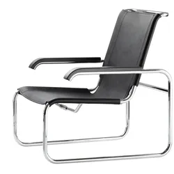 Thonet - S 35 L Sessel, Chrom / Kernleder schwarz / Armlehne Buche schwarz gebeizt (TP 29)