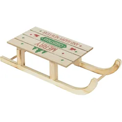 ECD Germany LED Schlitten Weihnachtsschlitten Holzschlitten Winterdeko Timer Dekofigur 42 cm