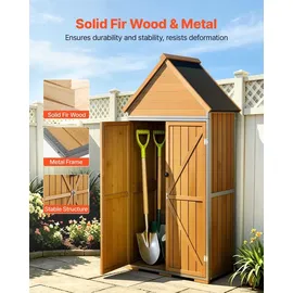 Vevor Gartenschrank Holz, Geräteschrank mit Abschließbaren Türen, Gerätehaus mit Regalen & Boden, Geräteschuppen, Gartengerätehaus, Werkzeugschrank für Terrasse, Garten / Rasen, 76x43x171 cm