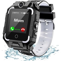 Kinder-Smartwatch 4G, wasserdichtes und sicheres Smartwatch-Telefon mit 360°-Drehung, GPS-Tracker, Anruf-SOS-Kamera WiFi, für Android IOS(Schwarz)