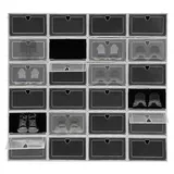24er Set transparente Schuhboxen - Stapelbare Schuh-Aufbewahrungsboxen - Klappdeckel, staubdicht, Herz-Belüftungsloch, für Sneaker, Ballerinas un...