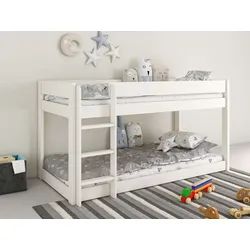 Kinderbett »ROBIN,Bodenbett,Etagenbett,Leiter/Einstieg seitenverkehrt montierbar«, Montessori Stil, zertifiziertes Massivholz, weiß, , 35047942-0