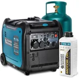 LPG/Benzin Inverter Stromgenerator KS 5500iEG S & 10W-30 von Könner & Söhnen. stromerzeuger 5500 W,Schuko-Steckdose 230 V,CEE-Steckdose 230V 32A, 2 USB-Anschlüsse, notstromaggregat EURO V