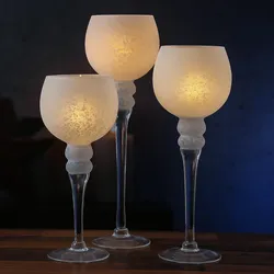 Kerzenhalter Kelch FROST - Windlicht - Glas - 3 Höhen - gefrostet und weiß satin...