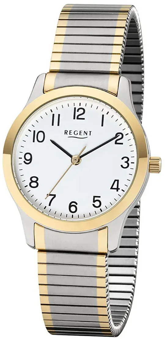 Quarzuhr REGENT, bunt (edelstahlfarben, goldfarben), Armbanduhren, Damen, Quarzuhr, Armbanduhr, Damenuhr, analog, Flexband, Zugband, Edelstahlarmband