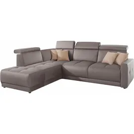 DOMO collection Ecksofa DOMO COLLECTION "Ava, moderne Sitzheftung mit toller Doppelnaht, komfortabel, L-Form", braun (schlamm), B:266cm H:84cm T:99cm, Kunstleder SOFTLUX;Struktur fein (100% Polyester);Zierkissen: Microfaser PRIMABELLE (100% Polyester);Struktur (100% 
