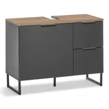 Stella Trading Denver Badezimmer Waschbeckenunterschrank in Schwarz/Evoke Eiche Optik FSC-Zertifiziert - Bad Unterschrank Badezimmerschrank mit viel Stauraum - 80 x 60 x 35 cm (B/H/T)