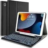 Tastatur Hülle für iPad 9.Generation 2021 10.2 Zoll, Hülle mit Tastatur für iPad 9/8/ 7.Gen 10.2, Bluetooth QWERTZ Funktastatur mit Schutzhülle/Pencil Halter für iPad Air 3, iPad Pro 10.5-Schwarz