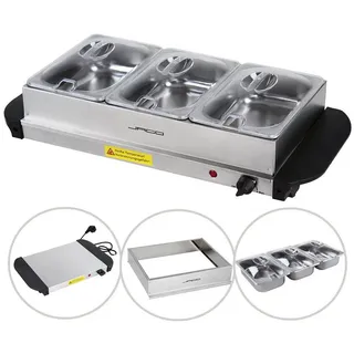 None Jago® Buffetwärmer - 2er Set, 3x2.5L, elektrisch, mit Heizplattenfunktion, Temperaturregler, Edelstahl | Warmhaltegerät, Speisewärmer, Warmhalteplatte –